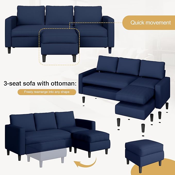 JAMFLY Couches for Living Room, 3-Seat Reversible Sectional Sofa - Image 5
