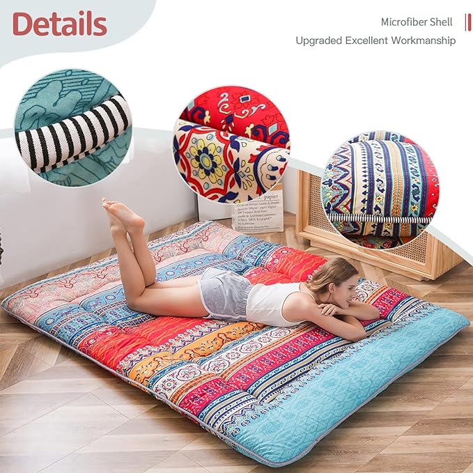 MAXYOYO Bohemian Retro Mattress Vintage Floral Japanese Futon Roll Up Tatami - Image 4