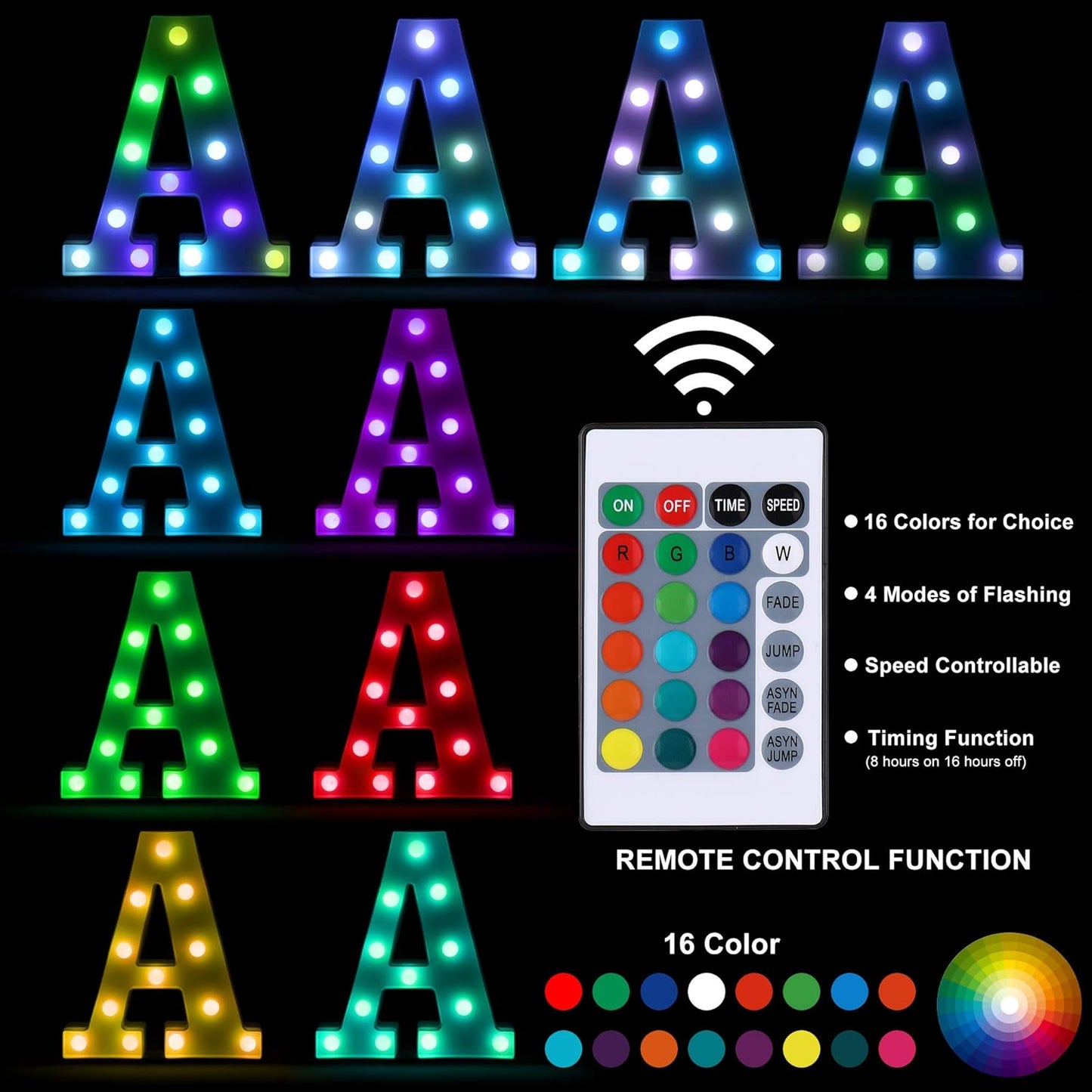 Foaky Colorful LED Letter Lights with Remote,Marquee Light Up Letters Sign for Night Light Wedding/Birthday Party Battery Powered Christmas Lamp Home Bar Decoration(R)