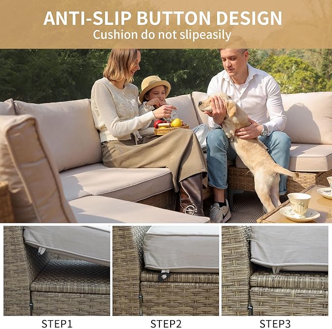 JOYURE 5 Piece Wicker Patio Furniture Set, Outdoor Conversation Sectional Sofa - Image 5