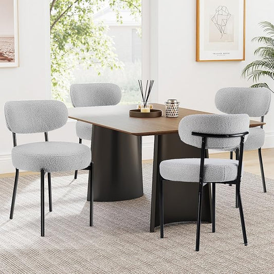 Sweetcrispy Dining Chairs Set of 4, Boucle Upholstered Modern Mid Century Round by Sweetcrispy