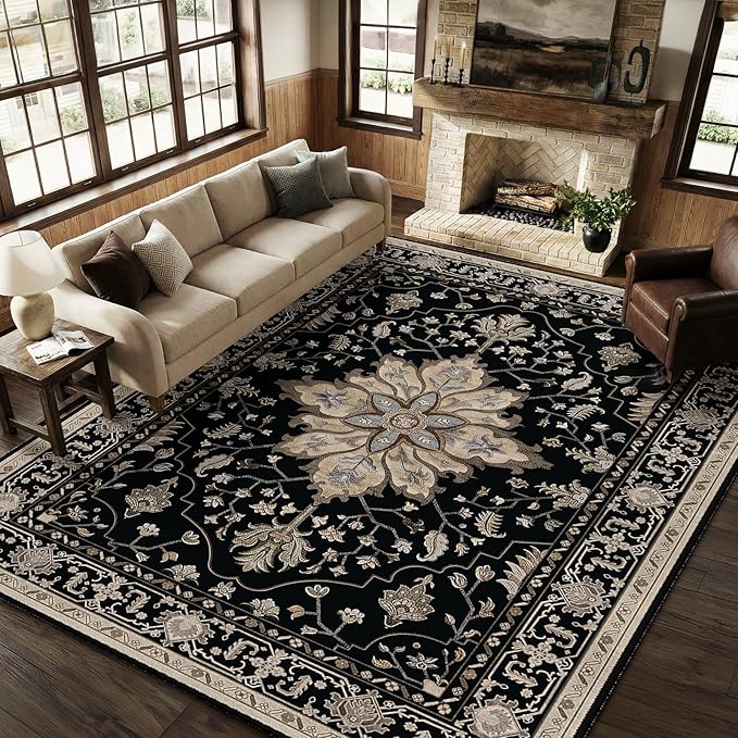 RELEANY Area Rugs 9'x12' Washable Non-Slip, Floral Vintage Distress Print - Image 4