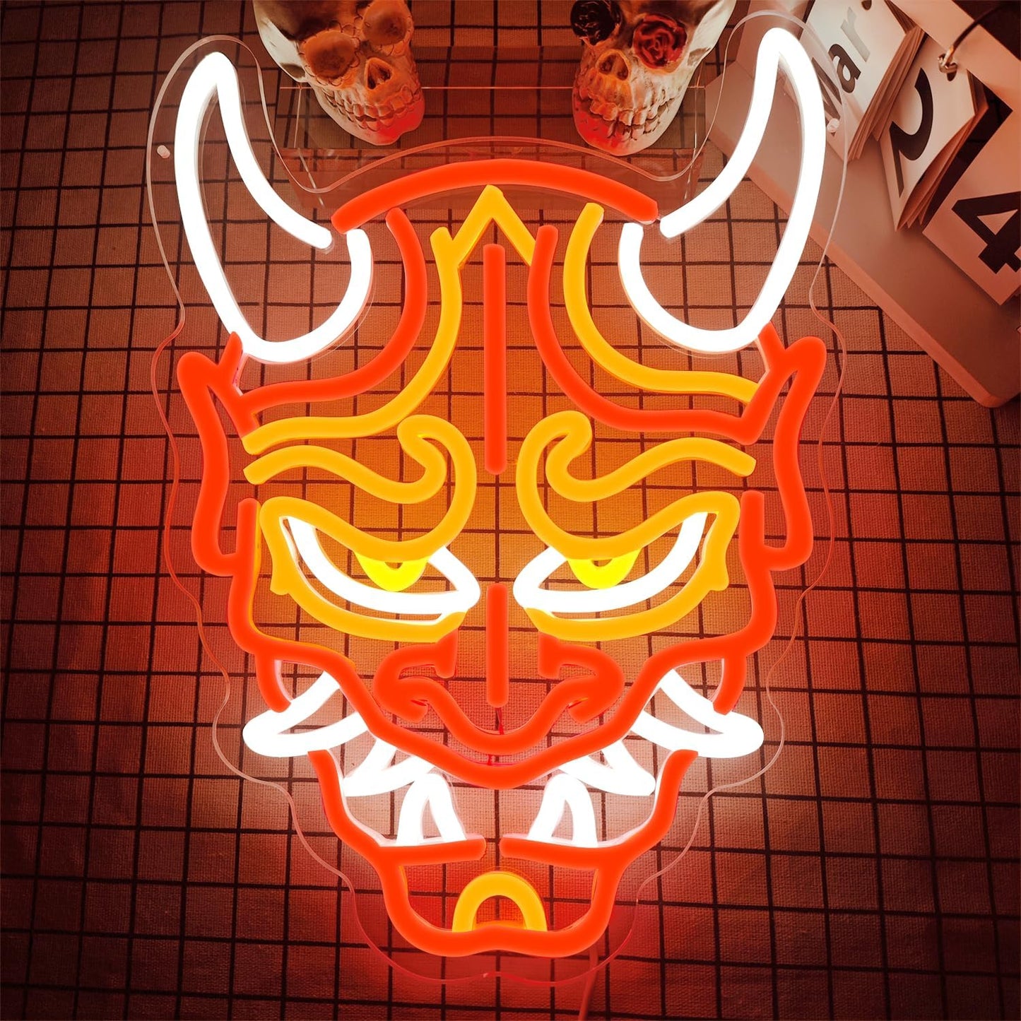 Prajna Mask Neon Signs Hannya Mask Neon Sign Led Neon Signs for Wall Decor Tattoo Neon Sign for Tattoo Shop, Game Room, Bedroom, Man Cave Adjustable Brightness, Cool Japanese LED Signs Decor Perfect for Anime and Tattoo Lovers