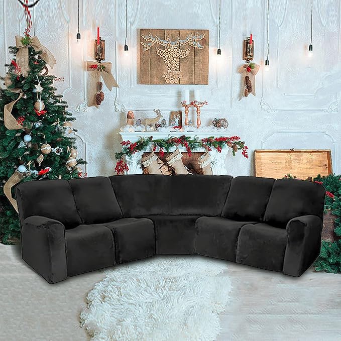LightInTheBox 7-Piece Velvet Stretch Reclining Couch Covers 5 Seats Corner Sofa - Image 2