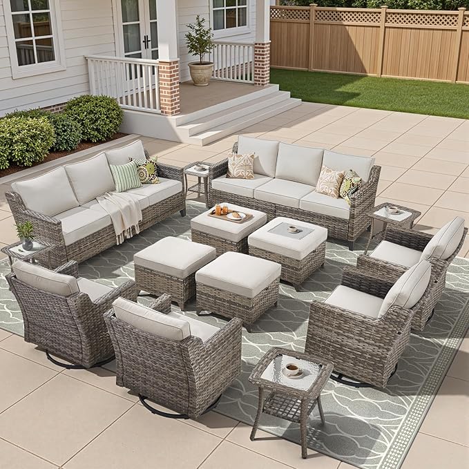 14 Piece Patio Furniture Set-High Back Outdoor Furniture Set Sectional Sofa by AMCLOBA