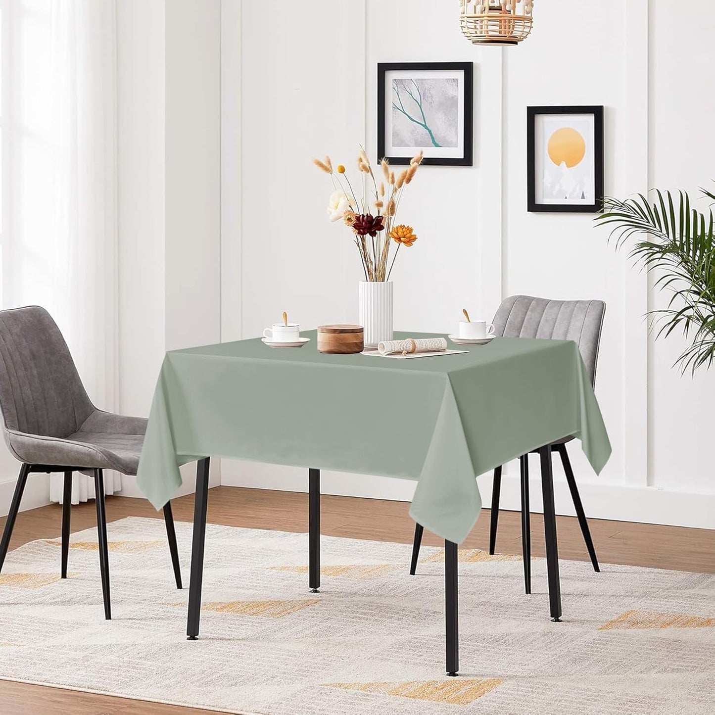 sancua Square Tablecloths 70x70 Inch, 2 Pack - Sage Green Fabric Table Cloth for Square or Round Tables, Washable Polyester Table Cover for Outdoor Party, Birthday, Decorative Display Tables