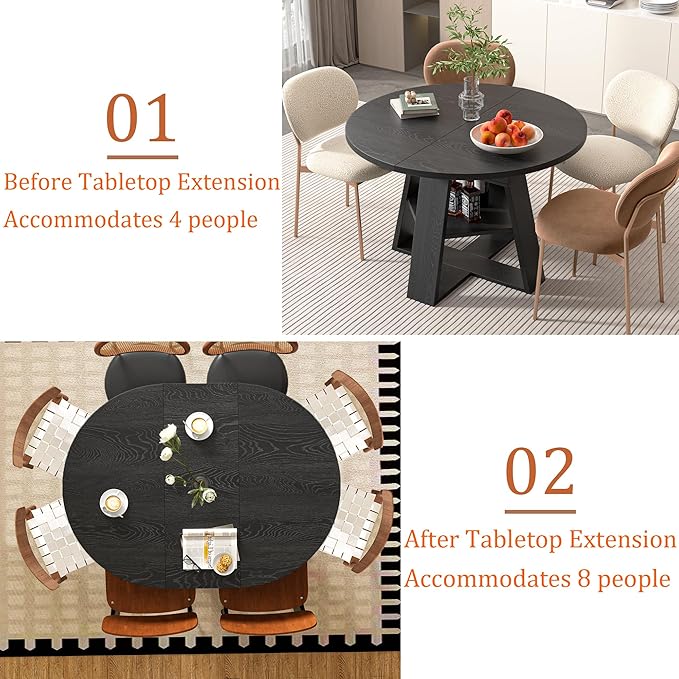 43.3in-59in Extendable Round Dining Table - Image 4