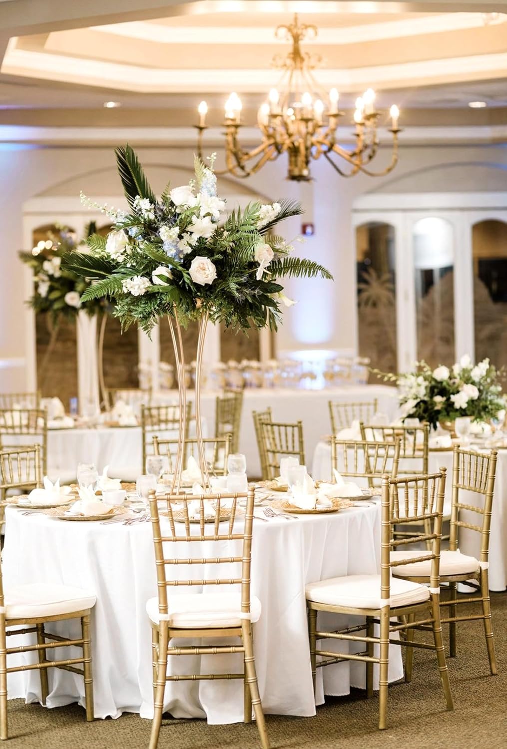 12 Pack 120 Inch Round Tablecloth, White Polyester Fabric Table Cloth for Round Table, Washable Tablecover for Wedding Party Dining Buffet Banquet Restaurant and Camping