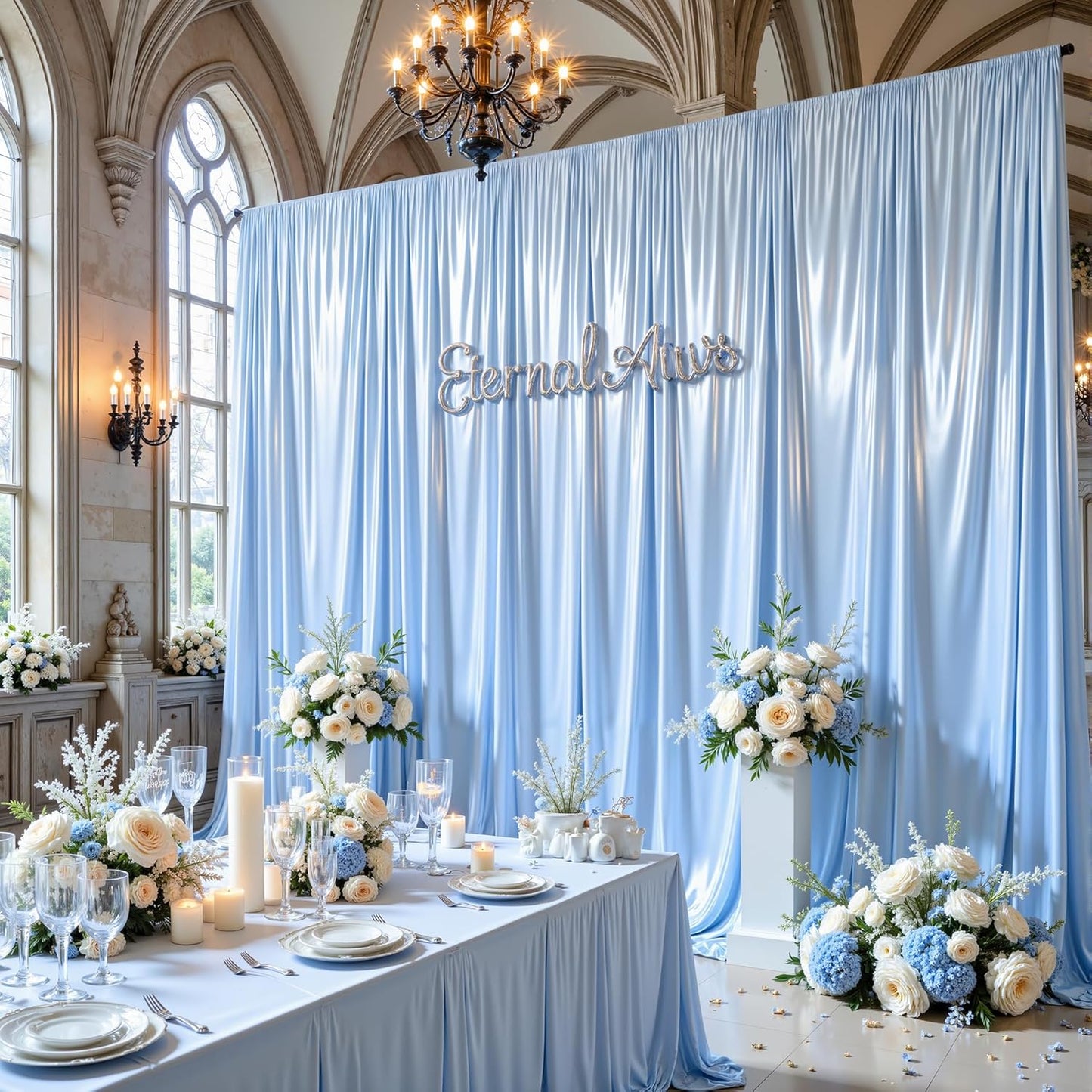 Blue Satin Backdrop Curtains 2 Panels - Glitter Photo Drapes for Baby Shower, 10x10FT Shimmer Back Drop Cloth, Wrinkle Free for Birthday Party Prom Wedding Background