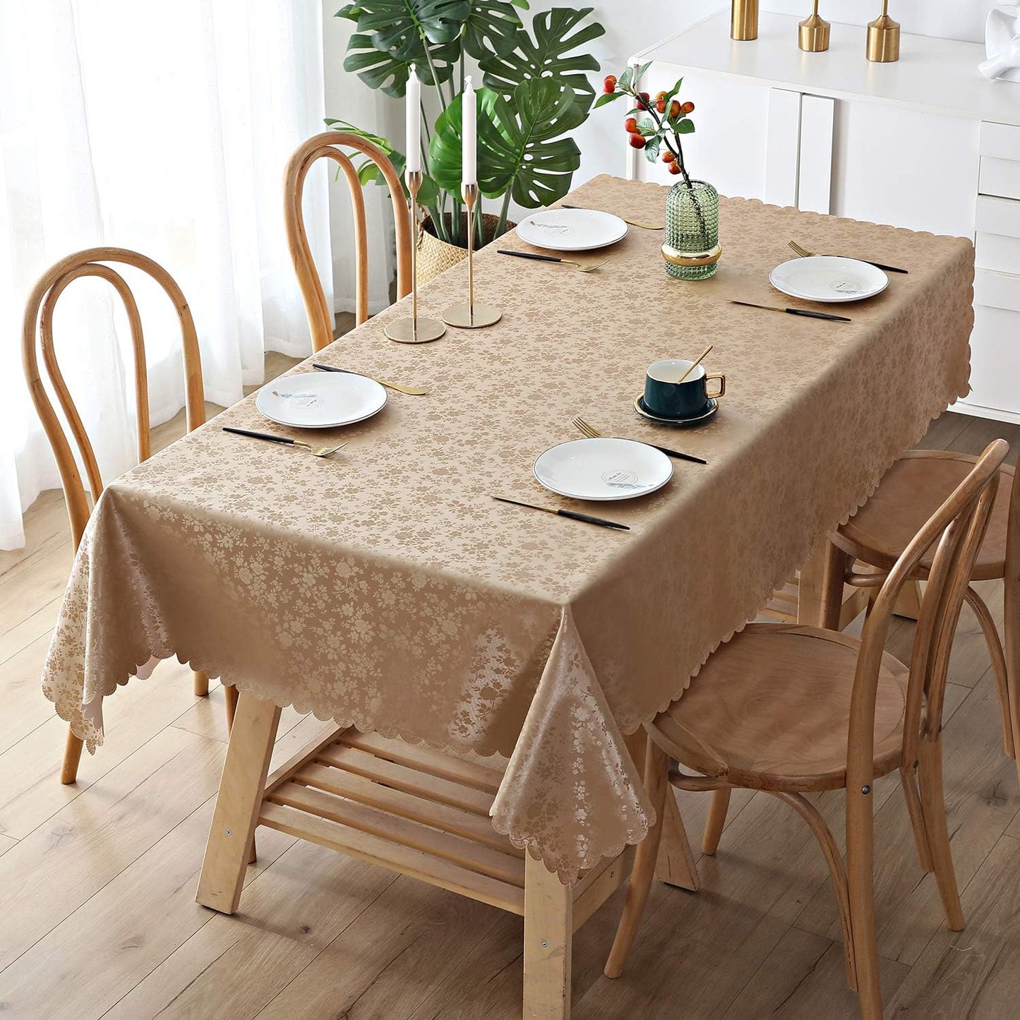 Smiry Rectangle Table Cloth, Waterproof Heavy Duty Vinyl Tablecloths, Wipeable Washable Table Cover for Kitchen and Dining Room (Brown, 52" X 70")