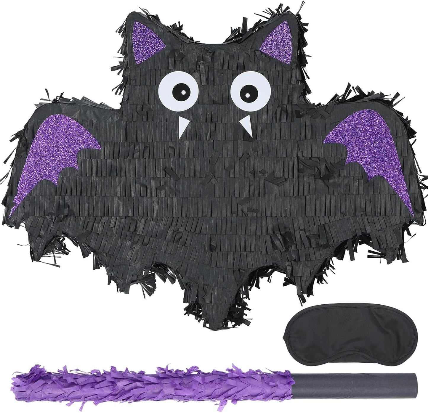Halloween Bat Pinatas Bundle with a Blindfold and Bat (16.5 x12.6x4 Inches), Halloween Party Decoration Supply, Purple Bat Piñata, Birthday Theme Party Games
