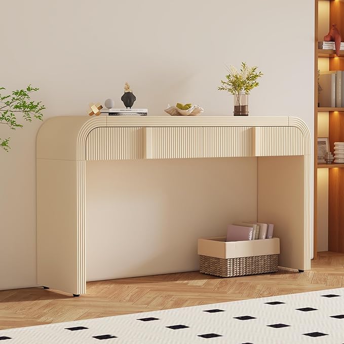 55'' Wood Console Table Sofa Table Entryway Table, Unique Modern Rounded - Image 7