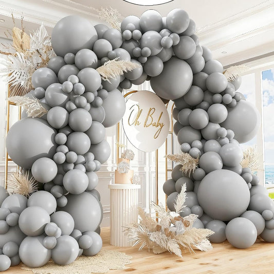 412pcs Pastel Gray Balloon Garland Arch Kit 18 12 10 5 Inch Different Sizes Light Grey Latex Balloons for Baby Shower Birthday Happy Wedding Party Decoration