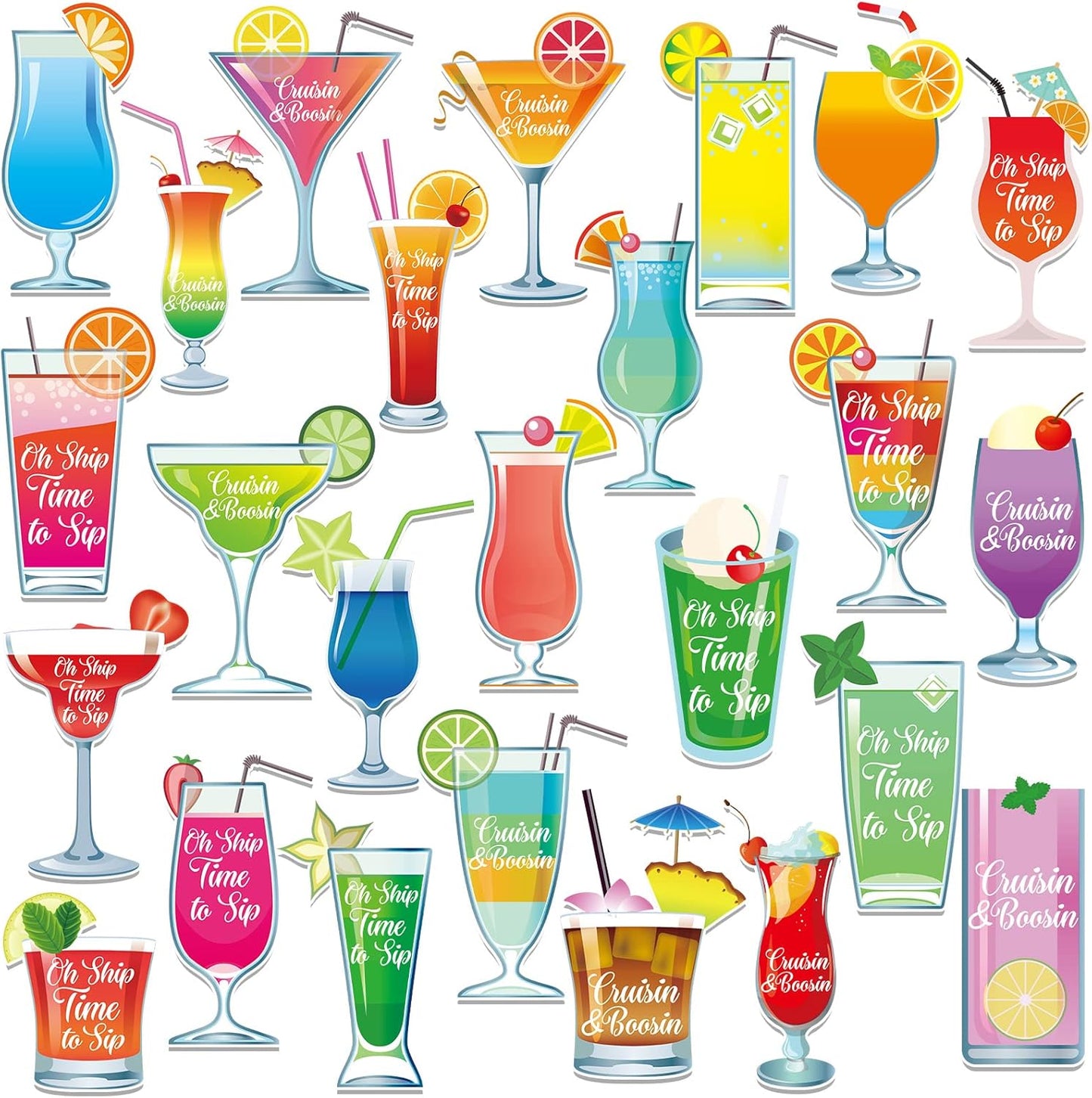 Xuhal 25 Pieces Tropical Drink Cruise Door Decorations Funny Magnetic Cruise Decorations Magnet Customized Door Cabin Decor for Carnival Birthday Essentials Accessories Magnet