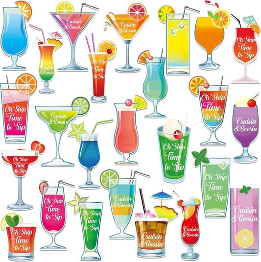Xuhal 25 Pieces Tropical Drink Cruise Door Decorations Funny Magnetic Cruise Decorations Magnet Customized Door Cabin Decor for Carnival Birthday Essentials Accessories Magnet