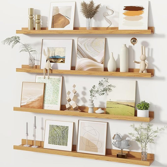 Fun Memories Picture Ledge Shelves Set of 4, 36 Inch Rustic Wall Mounted by FunMemories