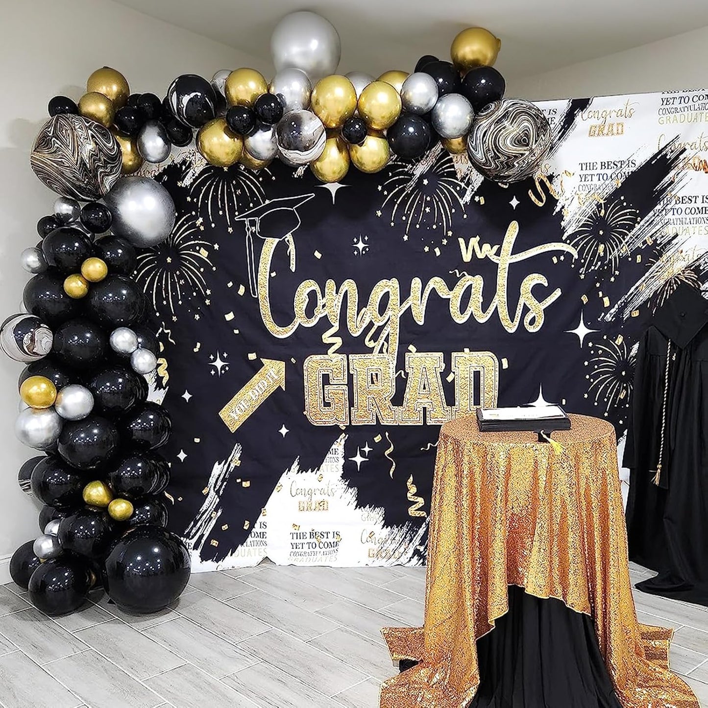 Black and Gold Balloons Set, 12 Inch Black Gold Silver Balloon New Year Eve Party Decoration Black Silver Latex Balloons for New Year Party Birthday Wedding Graduation Banquet Decoration