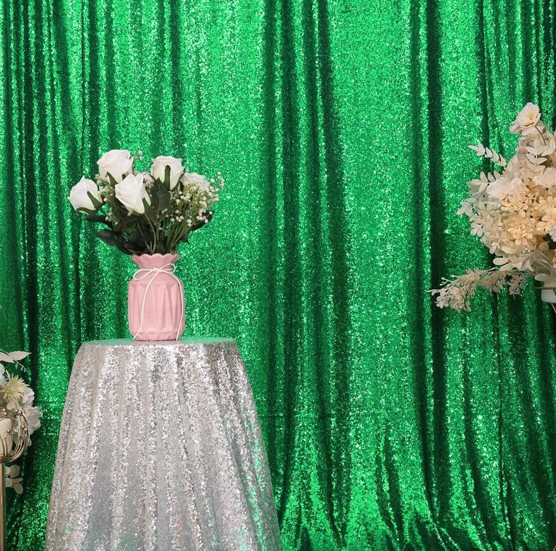 Eternal Beauty Green Sequin Backdrop, 10x10 Ft Glitter Background Curtains for Christmas Shimmer Photography Party Wedding Birthday Back Drop Decor