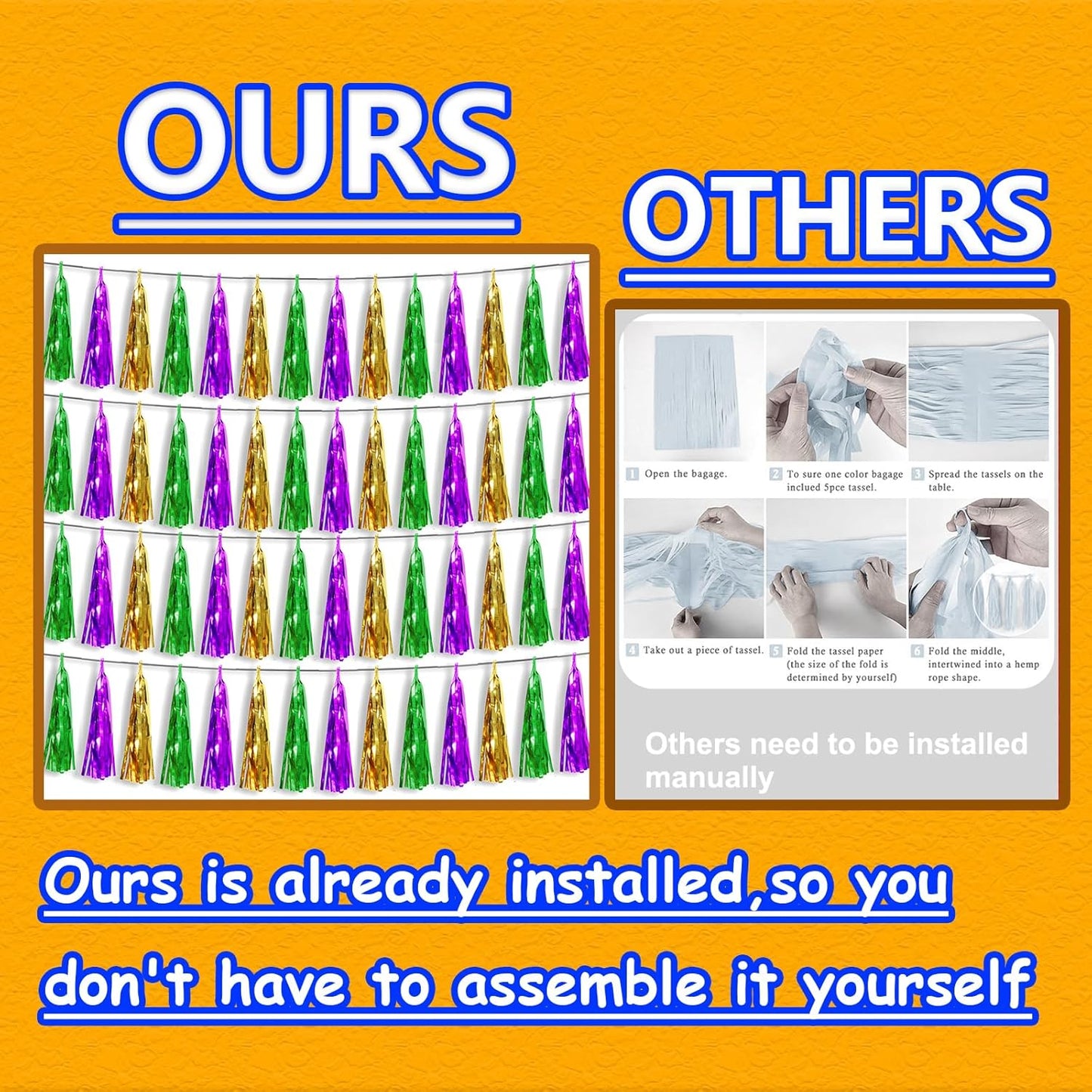 4P Gold Green Purple Foil Fringe Tassel Banner Garland Metallic Tinsel Streamers Wall Hanging Curtain Backdrop Banner for Parade Floats, Graduation 2024, Carnival Mardi Gras Party Decorations