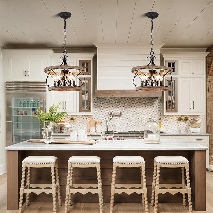15.7" Farmhouse Chandelier, 5-Light Rustic Drum Chandelier Light Fixture Over - Image 9
