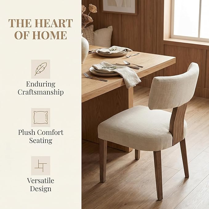 HNY Mid Century Modern Dining Chairs Set of 6, Farmhouse Linen Fabric - Image 6