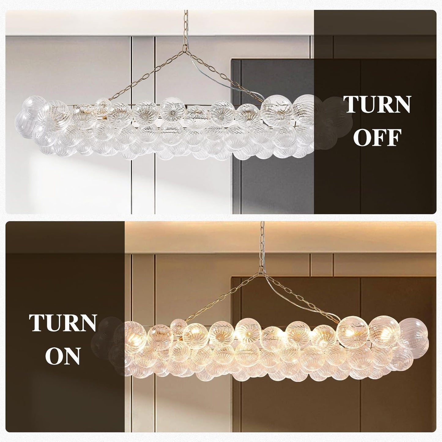 Nordic Bubble Ball Swirled Glass Chandelier, 62 inch Long Rectangular Chandeliers Island Light Fixture for Dining Table Living Room