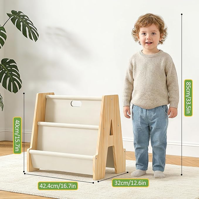 XiaZ Kids Bookshelf Wooden Montessori Toddler Bookshelf Solid Pine A-Frame - Image 2
