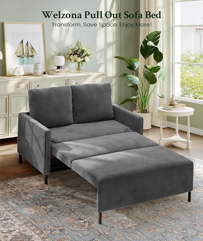 Welzona 47.2" Convertible Sofa Bed Couch, Comfy Corduroy Loveseat Sleeper Sofa - Image 7
