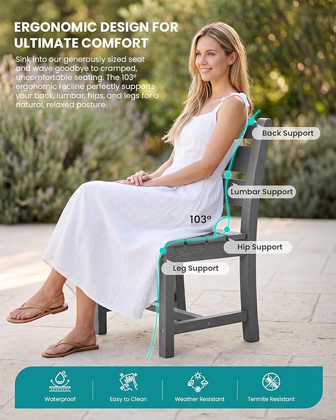 SERWALL Patio Dining Chair, All Weather Dining Chair Set of 2, Outdoor Dining - Image 5