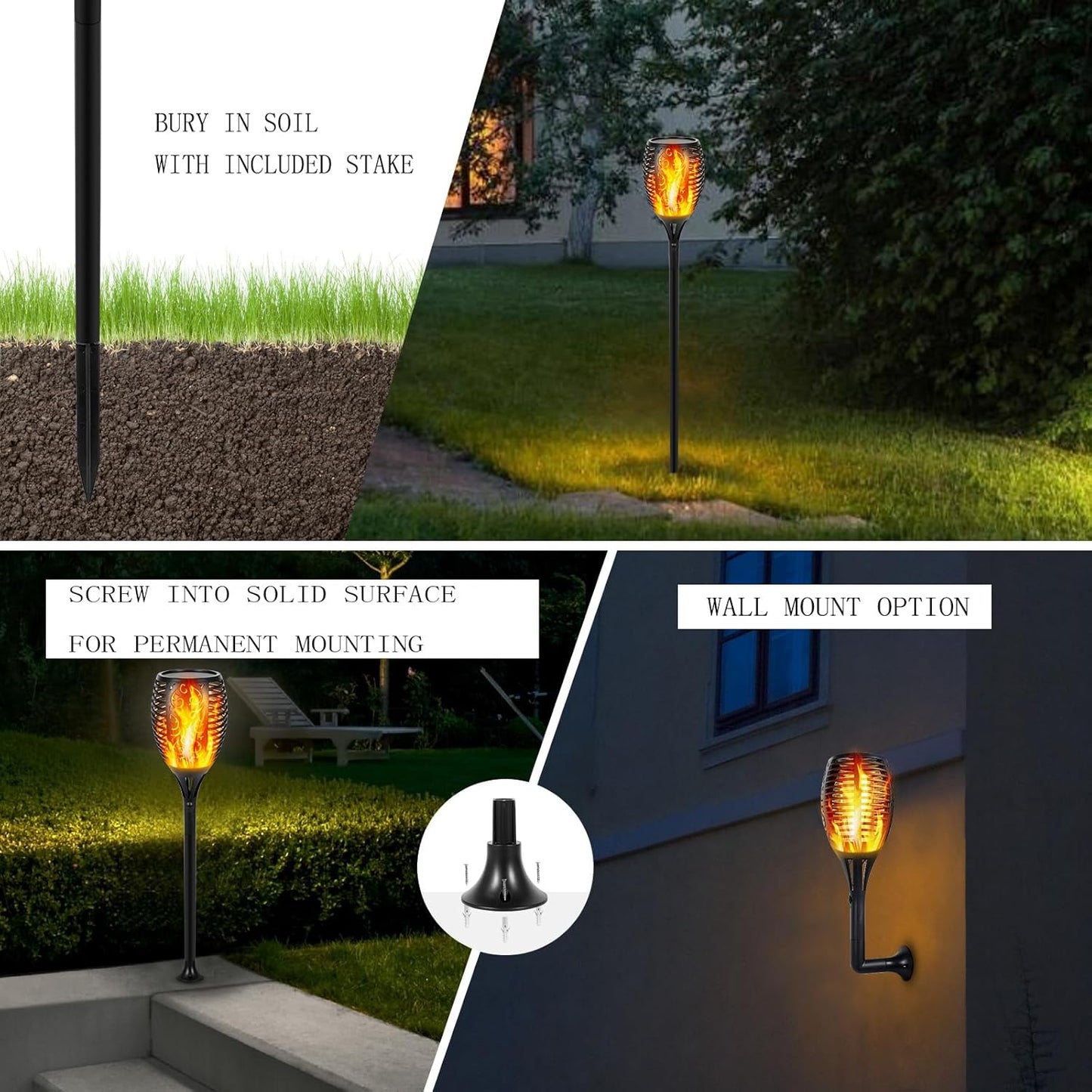 I-SHUNFA 96 LED Outdoor Waterproof Solar Torch Lights with 3 Modes—Flickering Flame, Fade Effect, or Full Brightness! Automatic On/Off Landscape Decorations and Security Lights