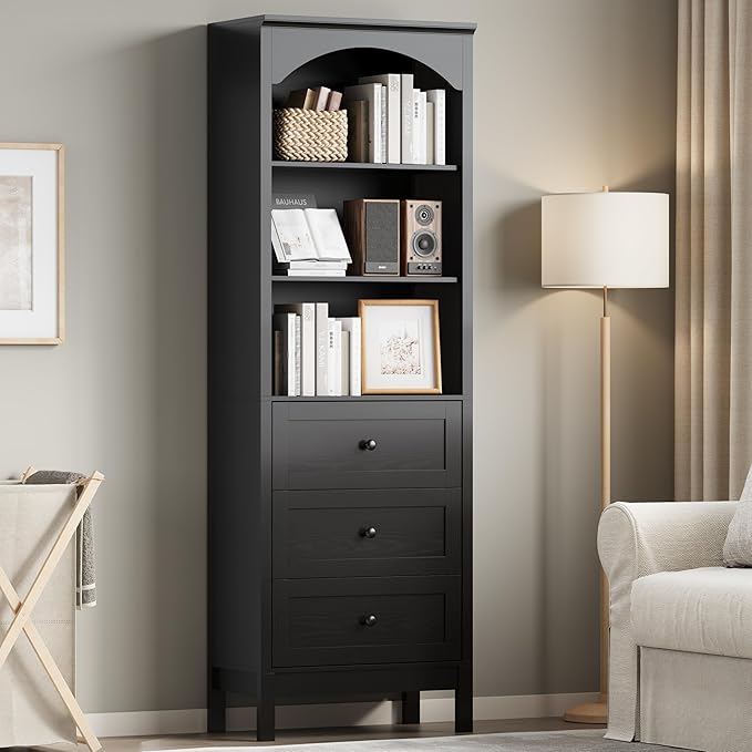Bookshelf with Drawers, Floor Standing Display Storage Cabinet - Image 9