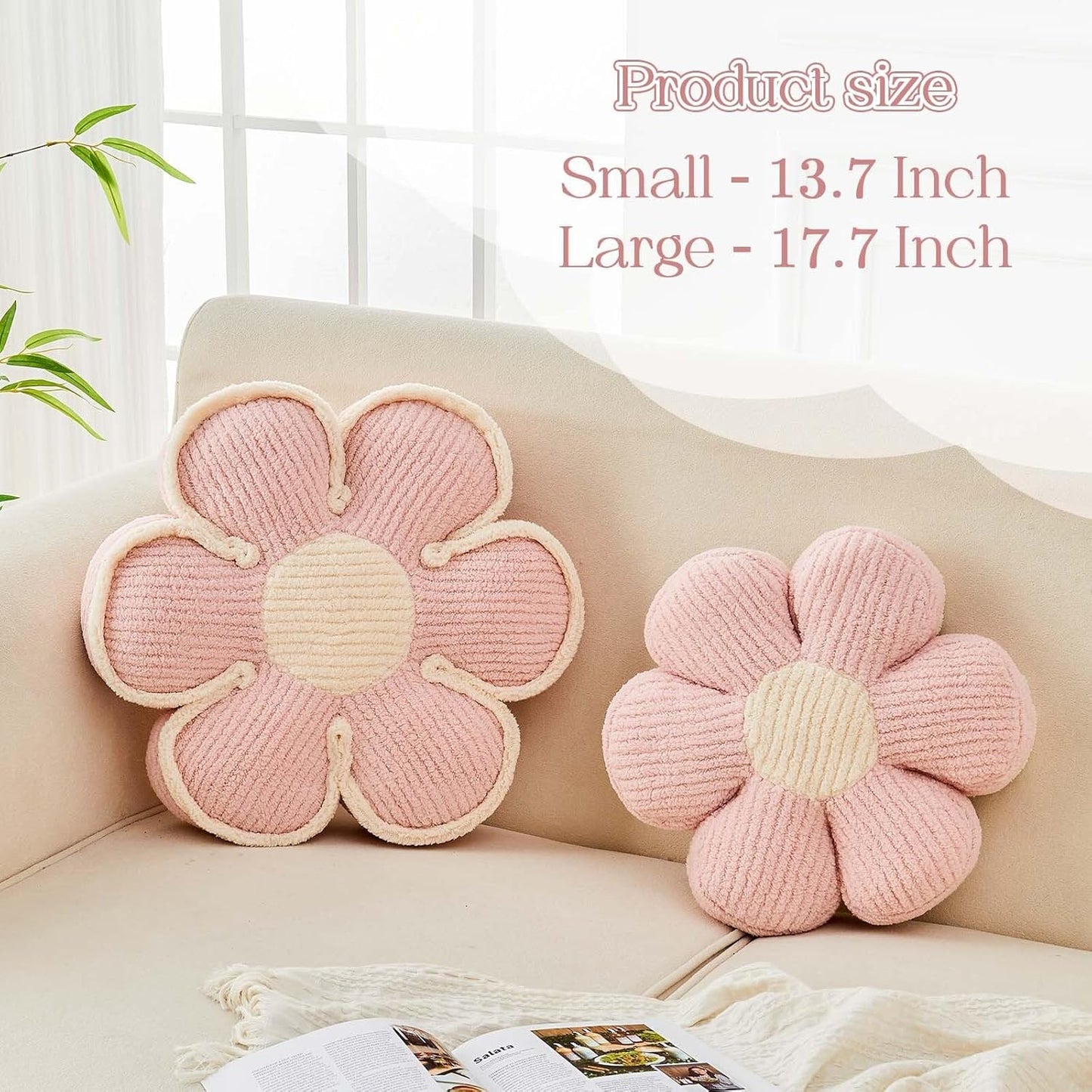 Flower Pillow, Soft Flower Decorative Throw Pillow, Cute Daisy Flower Shaped Seating Floor Cushion Room Décor Plush Pillows for Sofa Couch Bed (17.7 Inch, Light Pink)