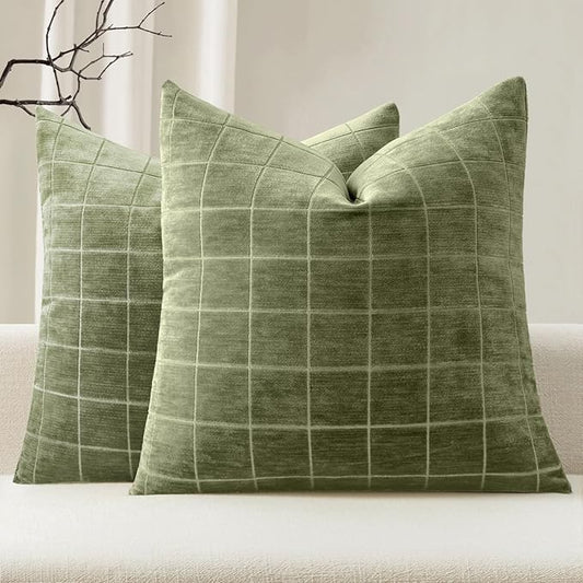 MIULEE Decorative Chenille Check Throw Pillow Covers Vintage Plaid Couch by MIULEE