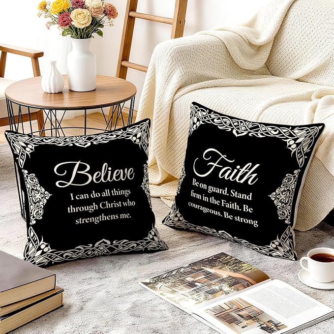 OBSEDE Black and White Bible Verse Decorative Throw Pillow Covers 18 × 18 in - Image 6