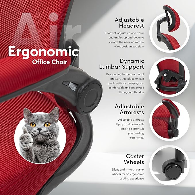 Oline ErgoAir Ergonomic Office Chair – Adjustable Lumbar Support, Flip-Up - Image 4