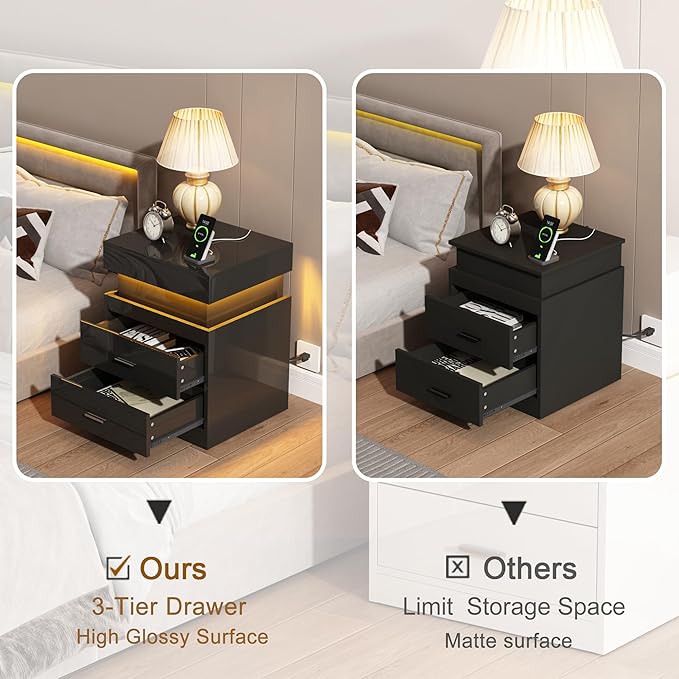 ChooChoo LED Nightstand Set of 2, Smart Night Standwith Charging Station and - Image 6
