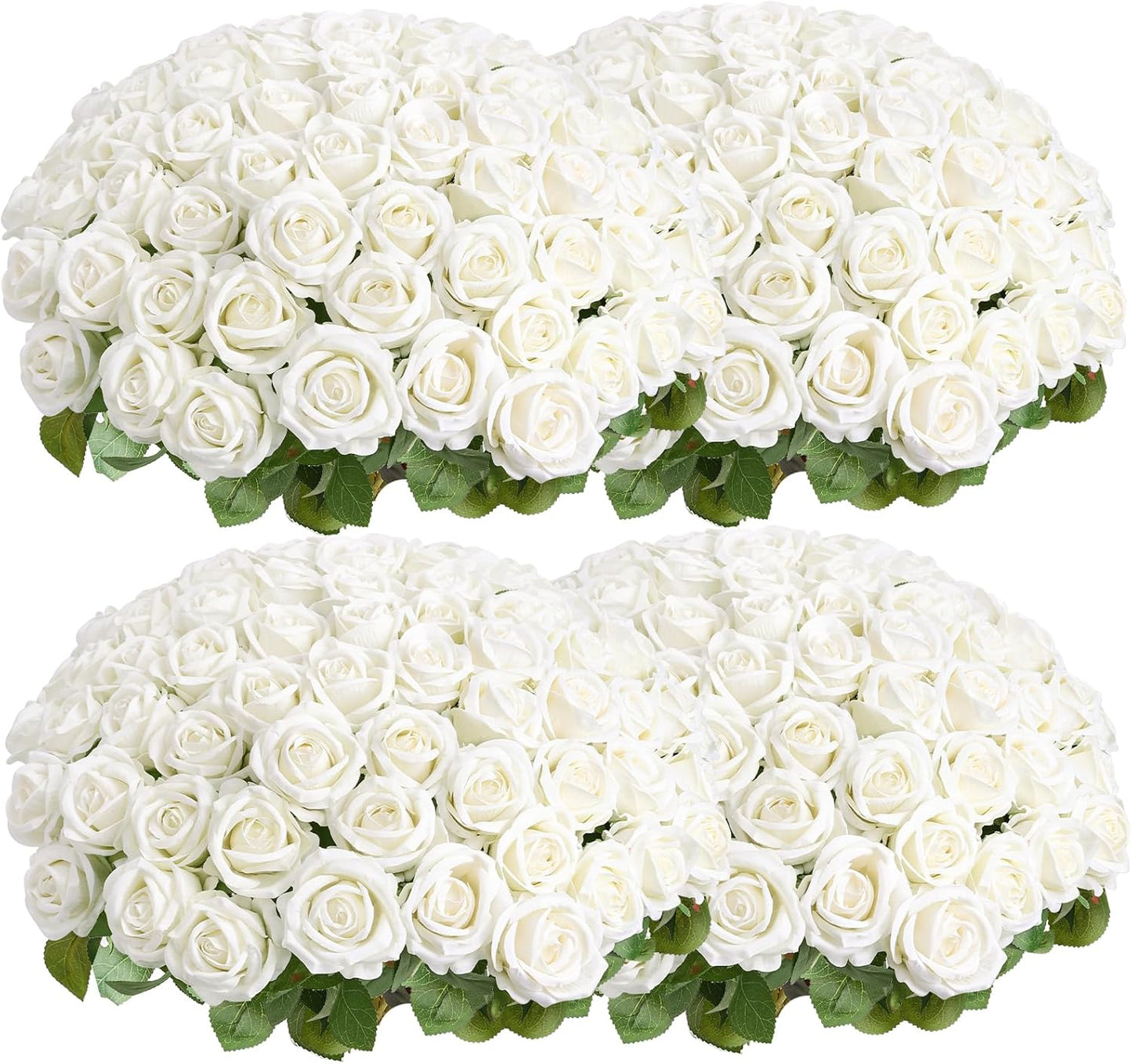 Auihiay 104pcs Roses Artificial Flower - Realistic White Fake Roses for Wedding Centerpieces, Table Decor, Valentine's Day, Mother's Day, and Home Party Decorations