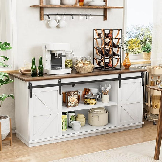 Shahoo Farmhouse Sideboard Buffet Cabinet, Coffee Bar Storage by BuynowfromShahoo
