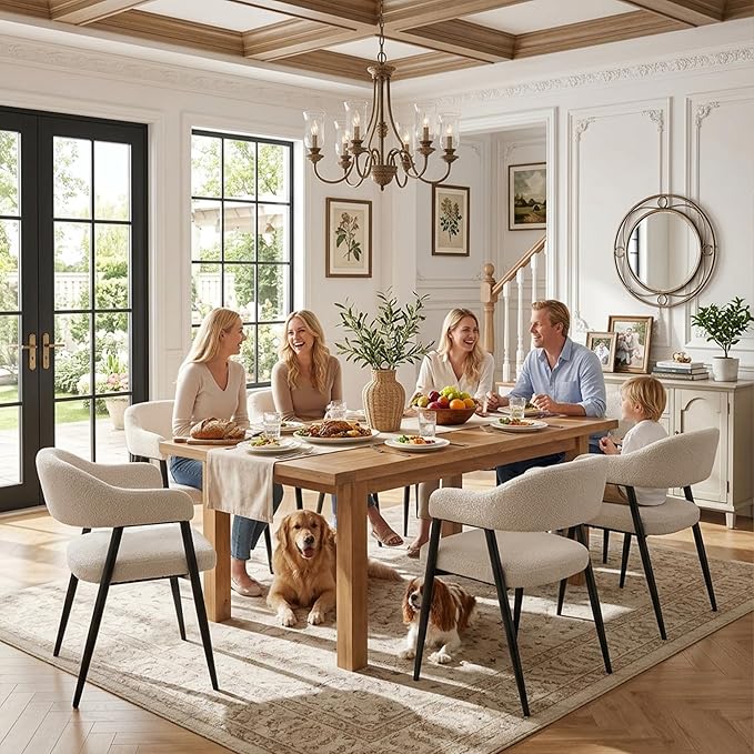 HNY Modern Dining Room Arm Chairs Set of 6, Faux Sherpa Boucle Upholstered - Image 7