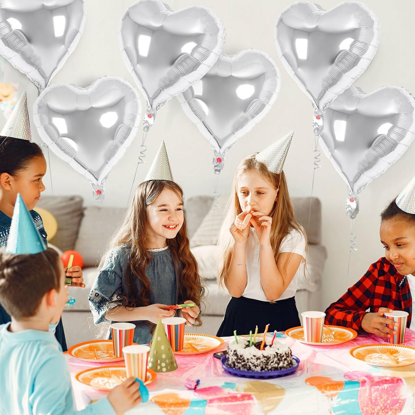 24 Pcs Silver Heart Balloons,18 inch Heart Shape Foil Balloons Love Balloons Valentine Balloons for Birthday Party Wedding Engagement Party Baby Shower Valentine Day Decorations (Silver)