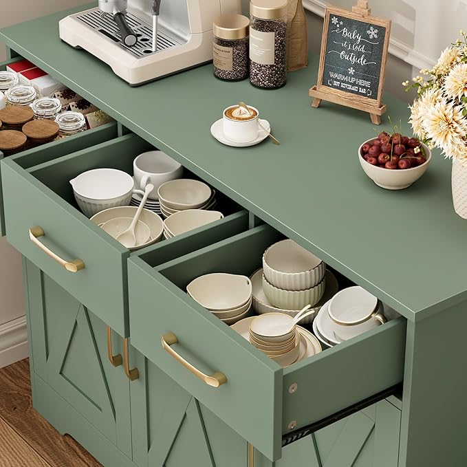 HOSTACK Modern Farmhouse Buffet Sideboard Cabinet, Barn Doors Storage Cabinet - Image 6