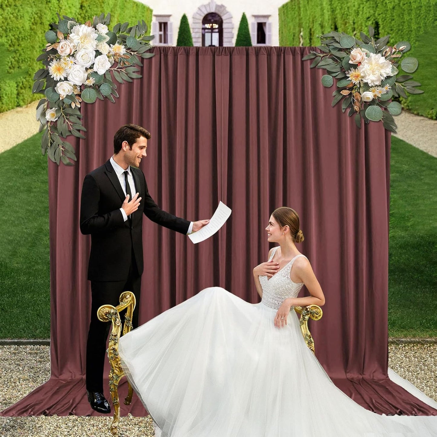 10ft x 10ft Red Brown Backdrop Curtains for Parties, Fabric Satin Background Curtain with Rod Pockets for Weddings, Birthday, Baby Shower, Photography, Graduation Party Backdrop Drapes, 2 Panels