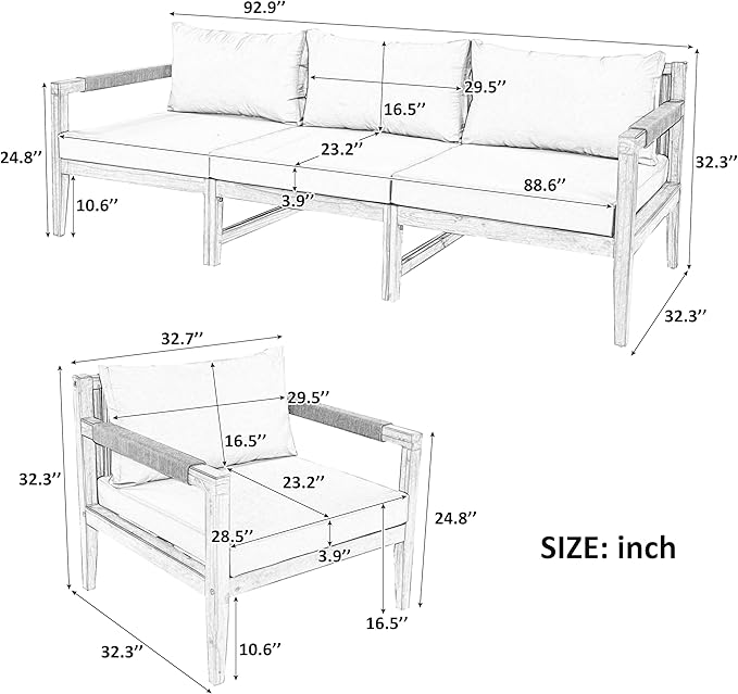 VilroCaz 3-Piece Patio Conversation Set, All Weather Sectional Sofa Set - Image 3
