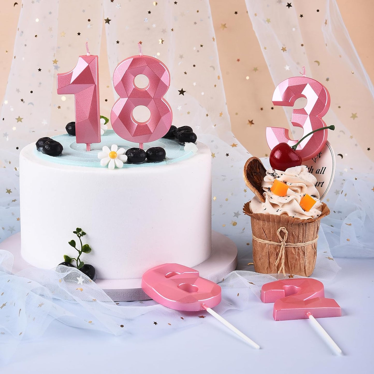 PHD CAKE 2.76 Inch Crystal Pink 1 Number Birthday Candles, Pink Number Candles, Cake Number Candles, Party Celebration