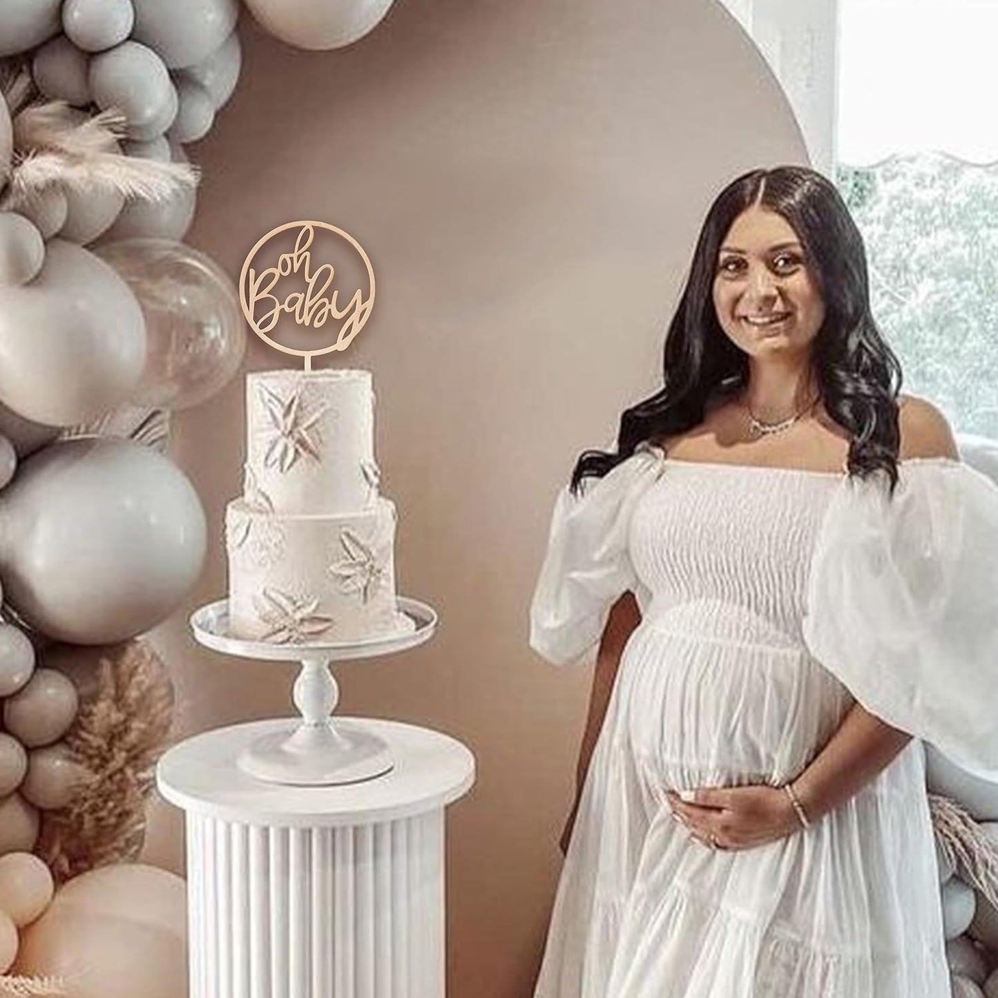 Oh Baby Wooden Cake Topper - Baby Shower Decoration,Gender Reveal Cake Doceration Supplies，Newtral Baby Shower Photo Props