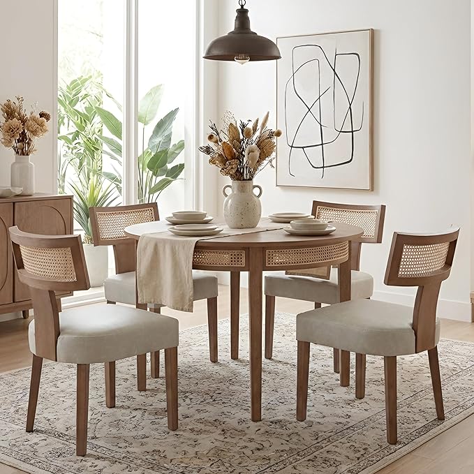 HNY Mid Century Modern Rattan Dining Chairs Set of 2, Farmhouse PU Leather - Image 7