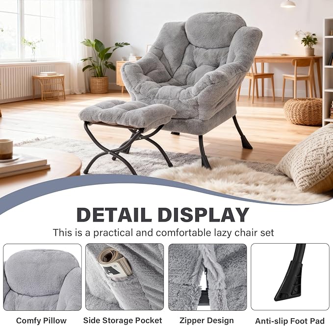 Lazy Chair with Ottoman, Modern Accent Lounge Leisure Sofa with Armrests - Image 7