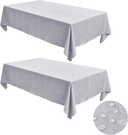 Fitable Faux Linen Tablecloths for Rectangle Tables: Water & Stain Resistant Farmhouse Table Cloth, Washable Burlap Textured Table Covers for Kitchen Dining Party(2 Pack, 60x102 Inch, Light Grey)