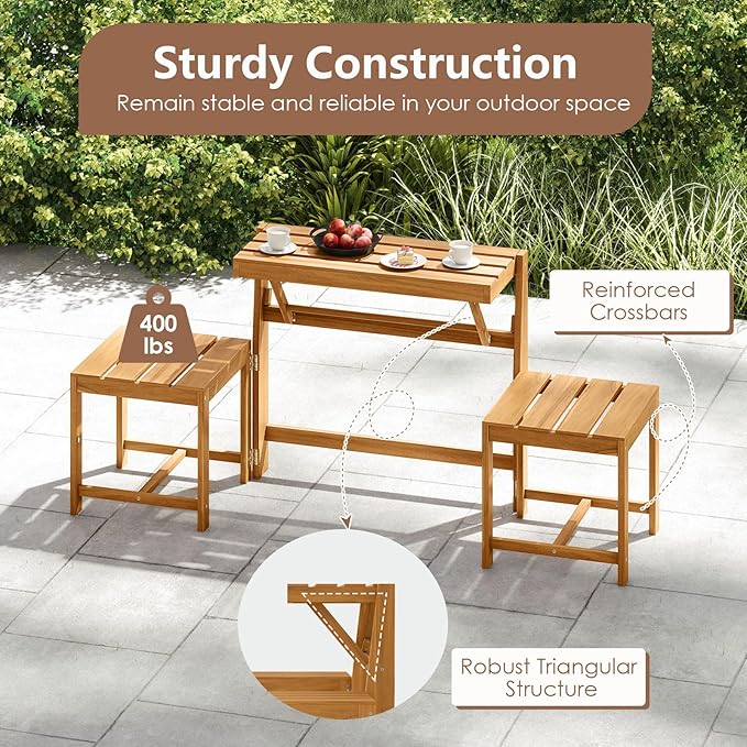 Tangkula 3-in-1 Convertible Bench Picnic Table, Space-Saving Patio Convert A - Image 7