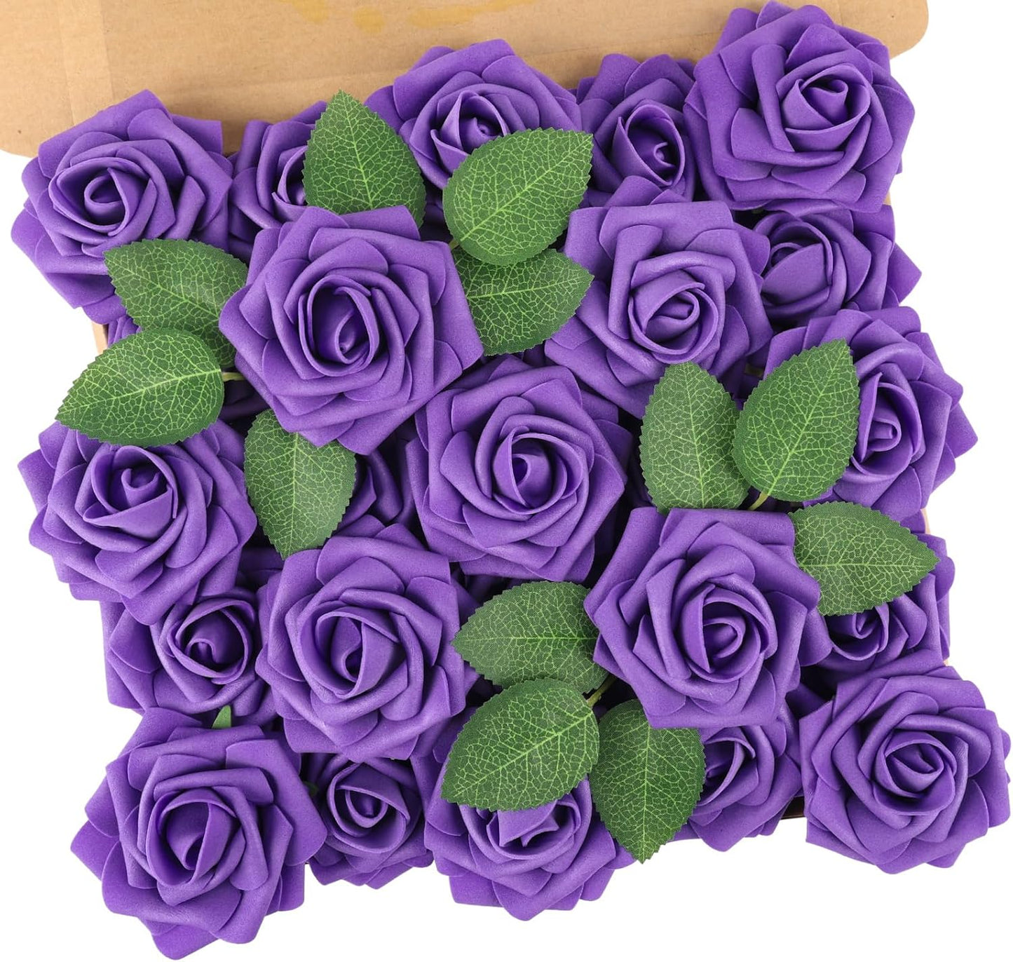 N&T NIETING Artificial Flowers Purple Roses, 25Pcs Fake Flowers Foam Roses with Stems for DIY Wedding Bridesmaid Bridal Bouquets Centerpieces Party Home Decoration Baby Shower